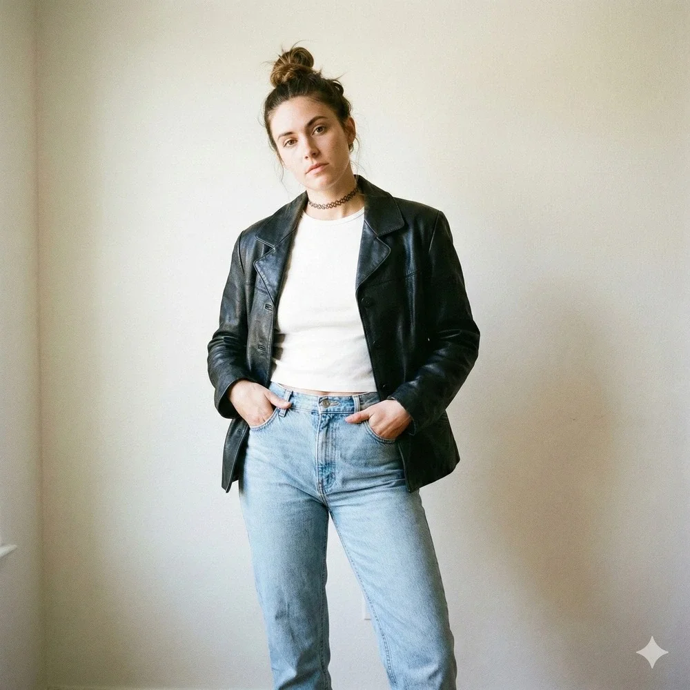 Vintage Valerie Stevens Lamb Leather Jacket‎ Womens Medium Button Up Black 90s